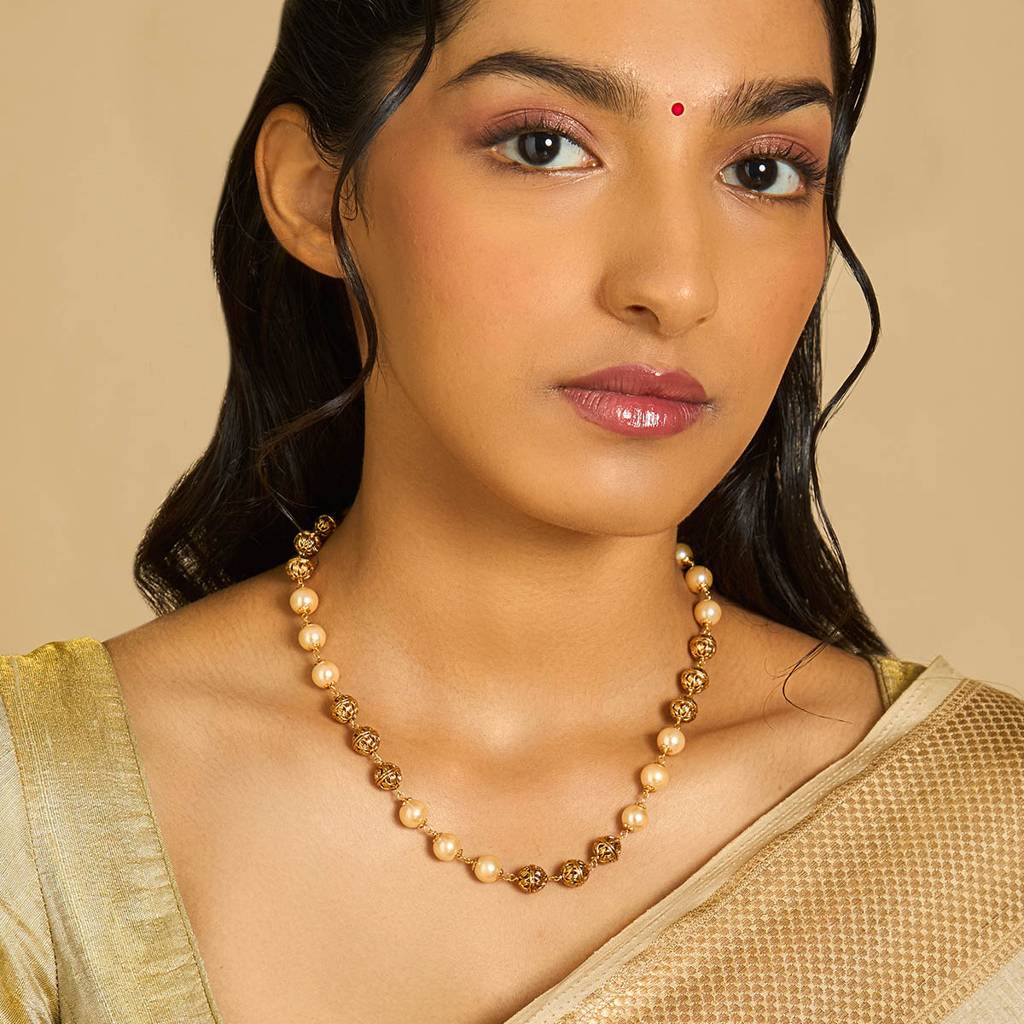 Kushal'S Fashion Jewellery Pearl Gold-Plated Ethnic Antique Mala Necklace-173491 : 416497
