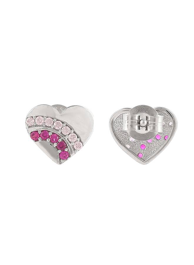 Valentine'S Day Collection Pink And Silver Cz Heart Stud Earrings : 8905124492859