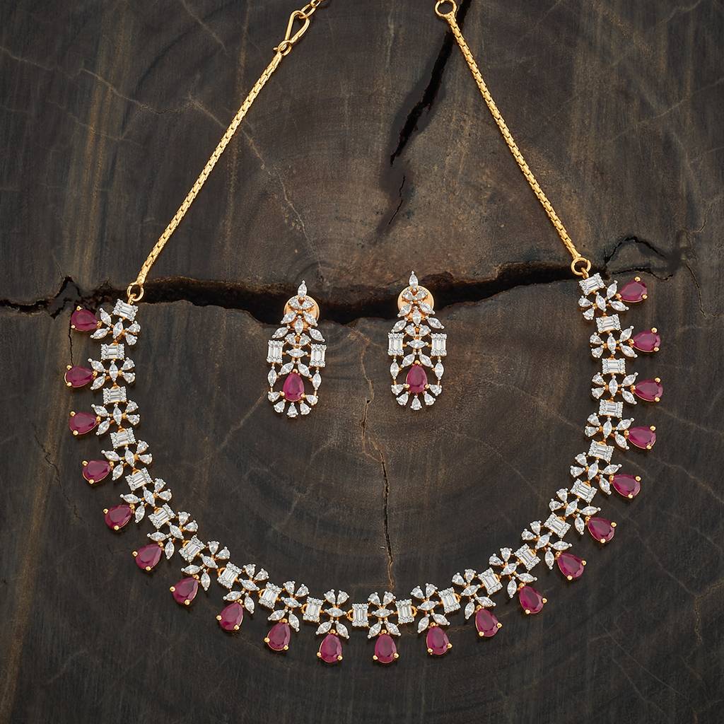 Kushal'S Fashion Jewellery Ruby Rhodium Gold-Plated Party Zircon Antique  Necklace Set-182033 Copper Ruby