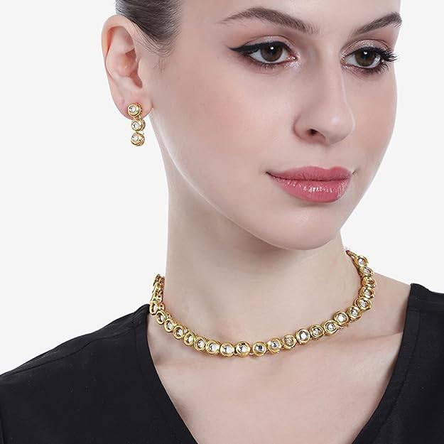 Estele Gold Plated Circular Designer Gehena Necklace Set With Kundan For Women : PJ-031-IGWENKER