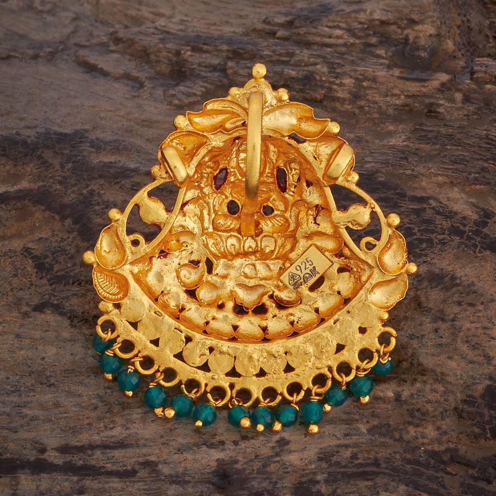 Kushal'S Fashion Jewellery Ruby-Green Gold-Plated Ethnic 92.5 Pure Silver Temple Pendant - 425886 : 425886