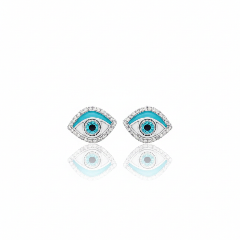 Turquoise Evil Eye Stud Earrings Nazar Studs Earring : TGDEE-7-Y