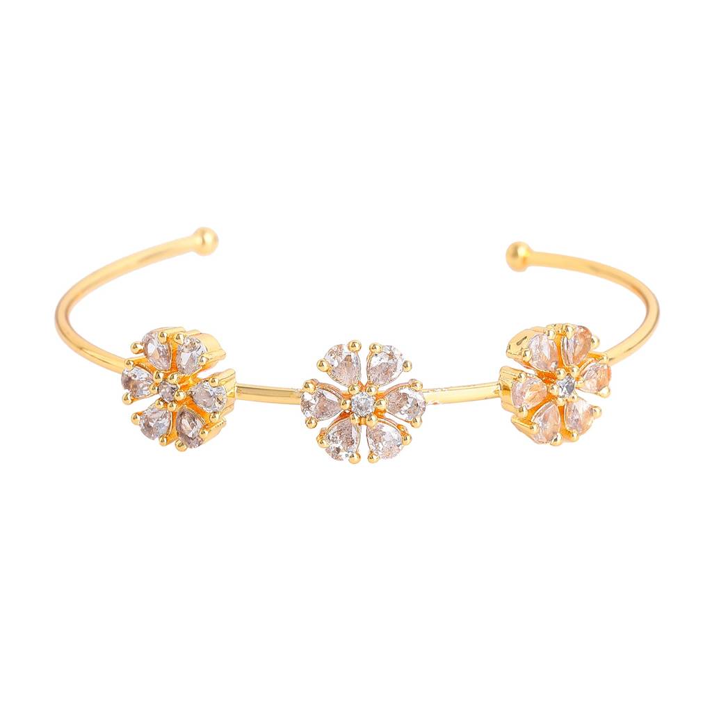 Estele Gold Plated Radiant Floral Designer Kada Bracelet With White American Diamonds For Girls And Women : AD-089-IGWEBR