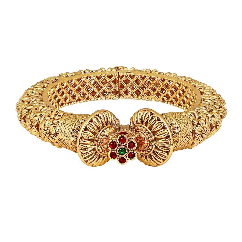 Gold Plated Thick Single Piece Openable Kadaa Bangle Traditional Gokhru Ethnic Jewellery For Women : PF74B136-S1-4
