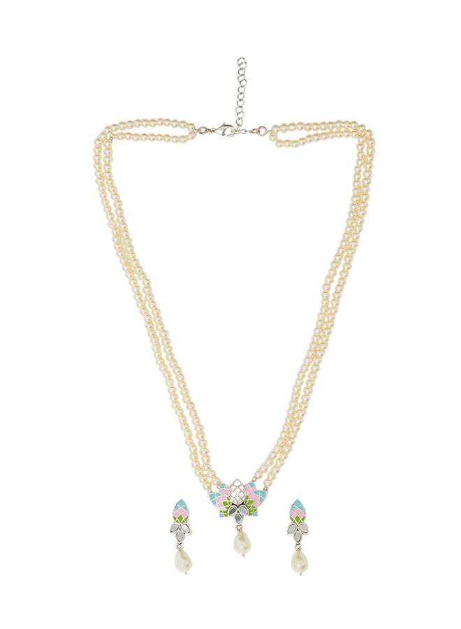 Victorian Style Teardrop Pearls Festive Hues Jewellery Set : 8905124458831