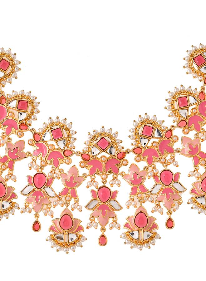 Forever More Pink Bridal Lotus Necklace Set : 8905124497953