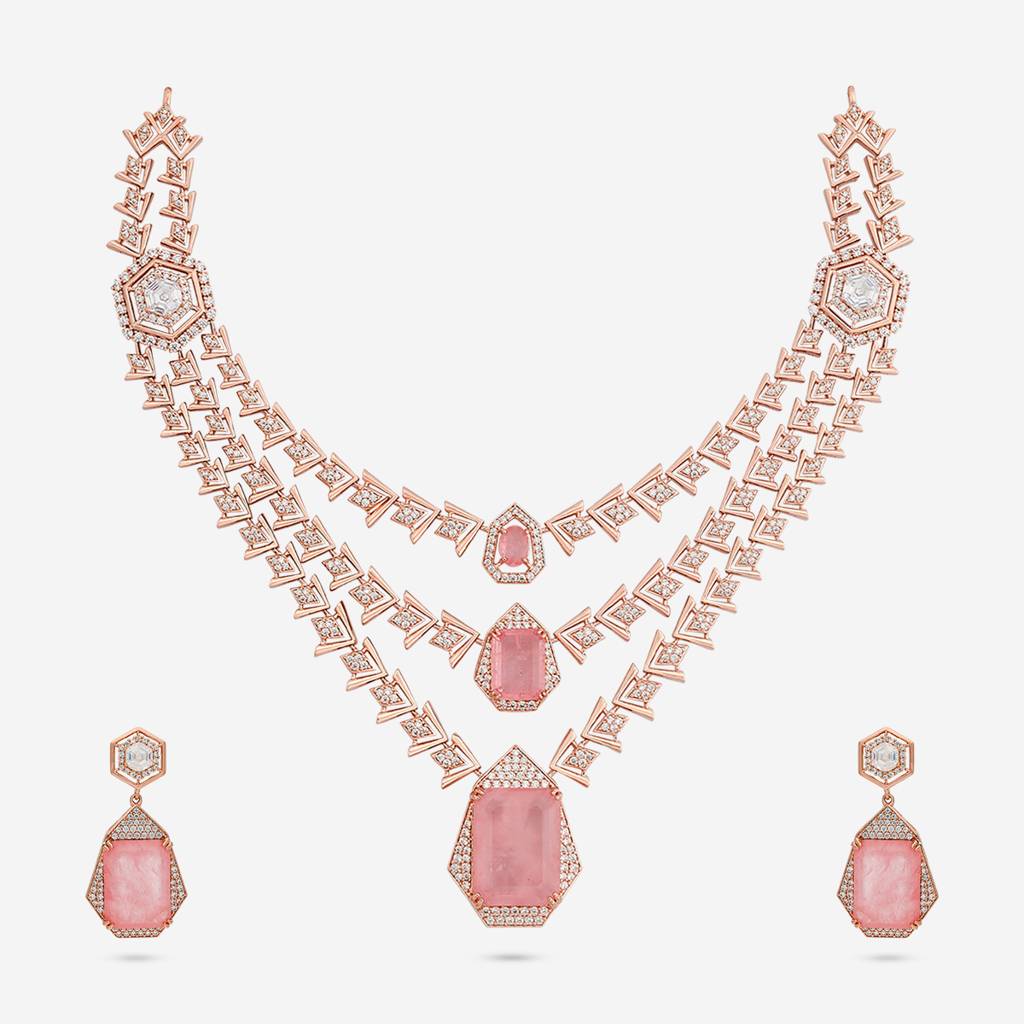 Rose Gold-Plated Party Zircon Jewellery Set - 454189 : 454189