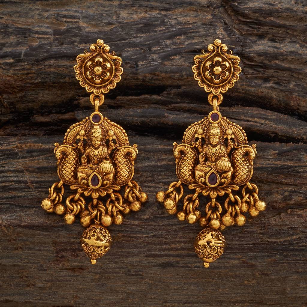 Kushal'S Fashion Jewellery Ruby Gold-Plated Ethnic Antique Drop Earrings-435944 : 435944