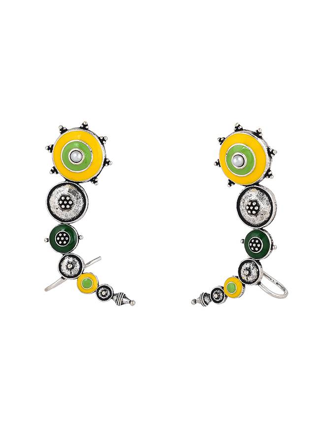 Folklore Silver Plated Enamelled Cuff Earrings : 8905124477306