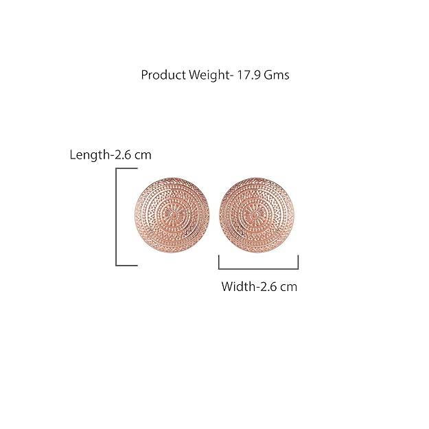 Rosegold Plated Round Pattern Modern Glam Stud Earrings For Girls : 298707-RGER