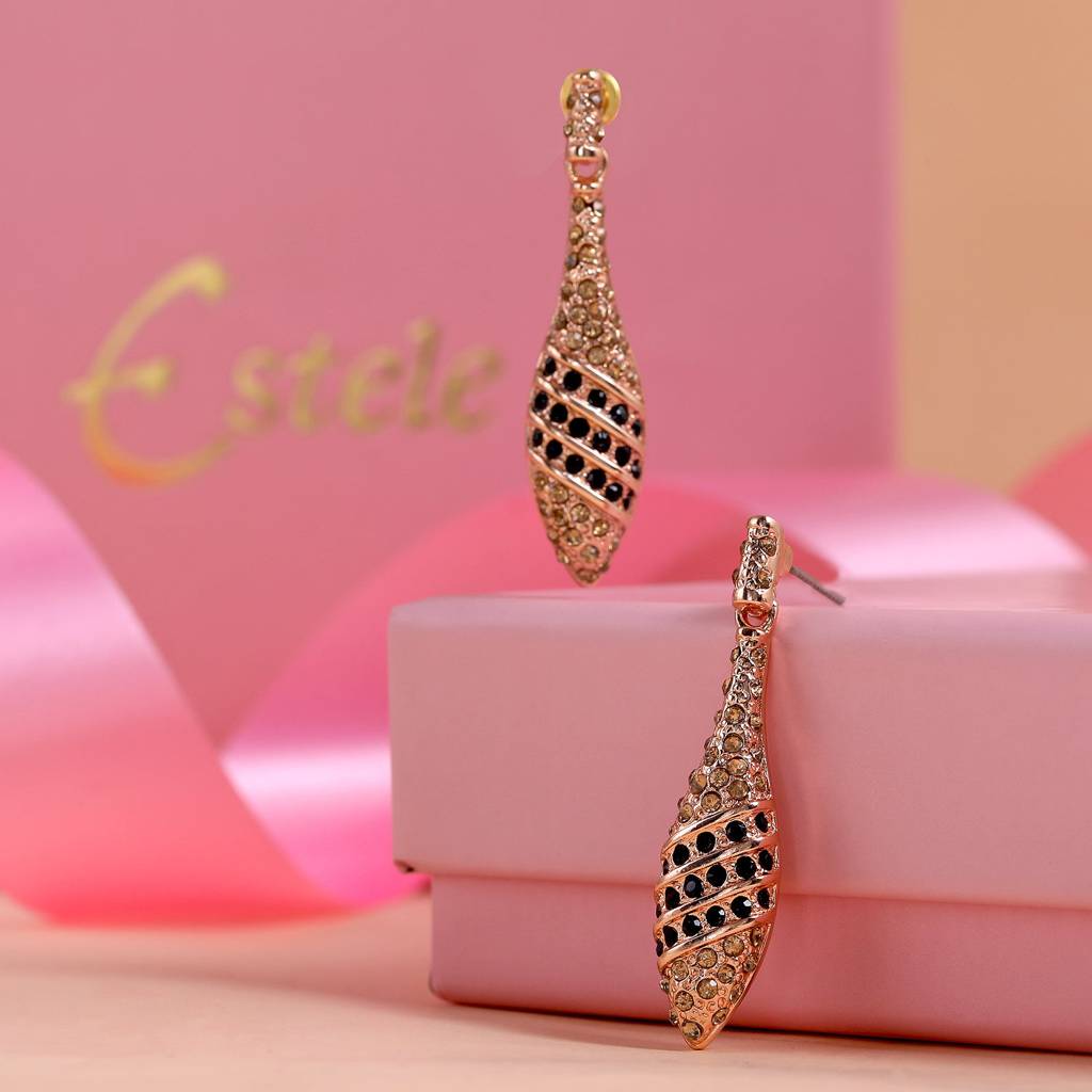 Estele Rosegold Plated Tear Drop Designer Earrings With Crystals For Women : 717709-IGER