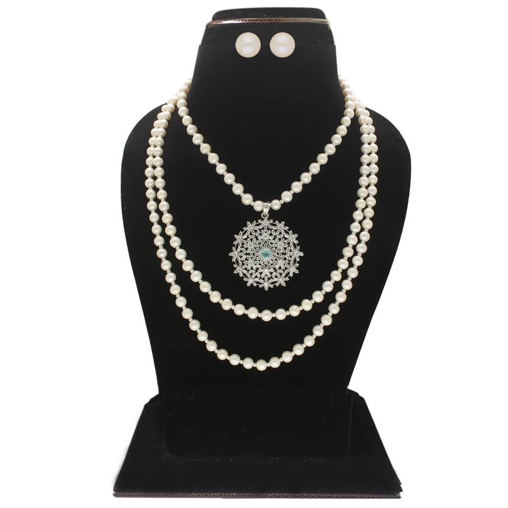 Sri Jagdamba Pearls Mahika 3 Lines Round Pearl Necklaces : JPDEC-23-002