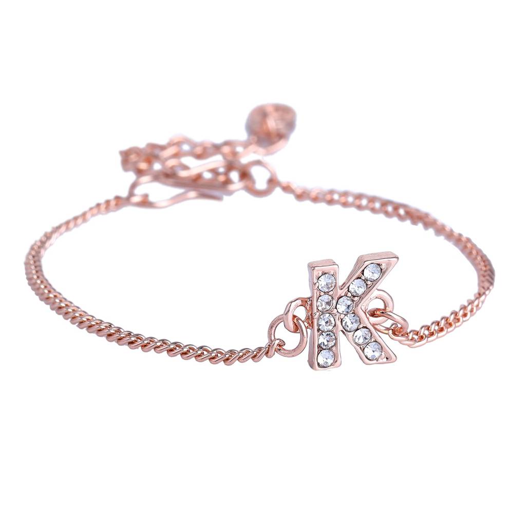Estele Rosegold Plated Captivating Medium 'K' Letter Bracelet With Crystals For Women : 102178-RG-KBR