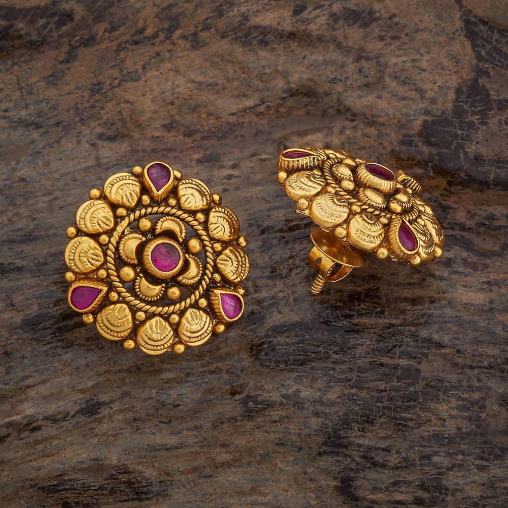 Kushal'S Fashion Jewellery Ruby Oxidised Gold-Plated Ethnic 92.5 Pure Silver Temple Studs-177450 : 425382