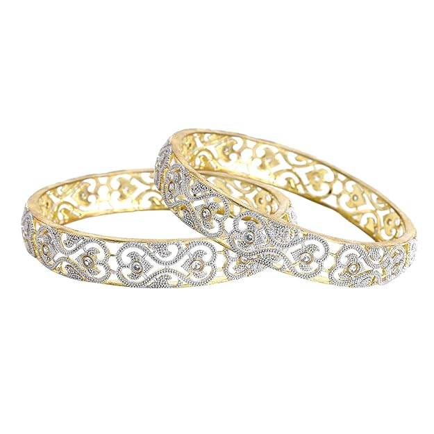 Gehena By Estele Fashion Jewelry Bangles For Women: Classic Gold & Rhodium Plated Size Bangles Set Wit : OSAK002-2TNWE26BANGLE