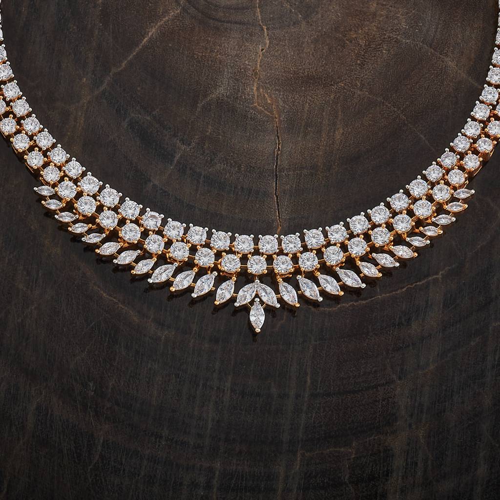 White Gold-Plated Party Zircon Necklace Set-442109 : 442109