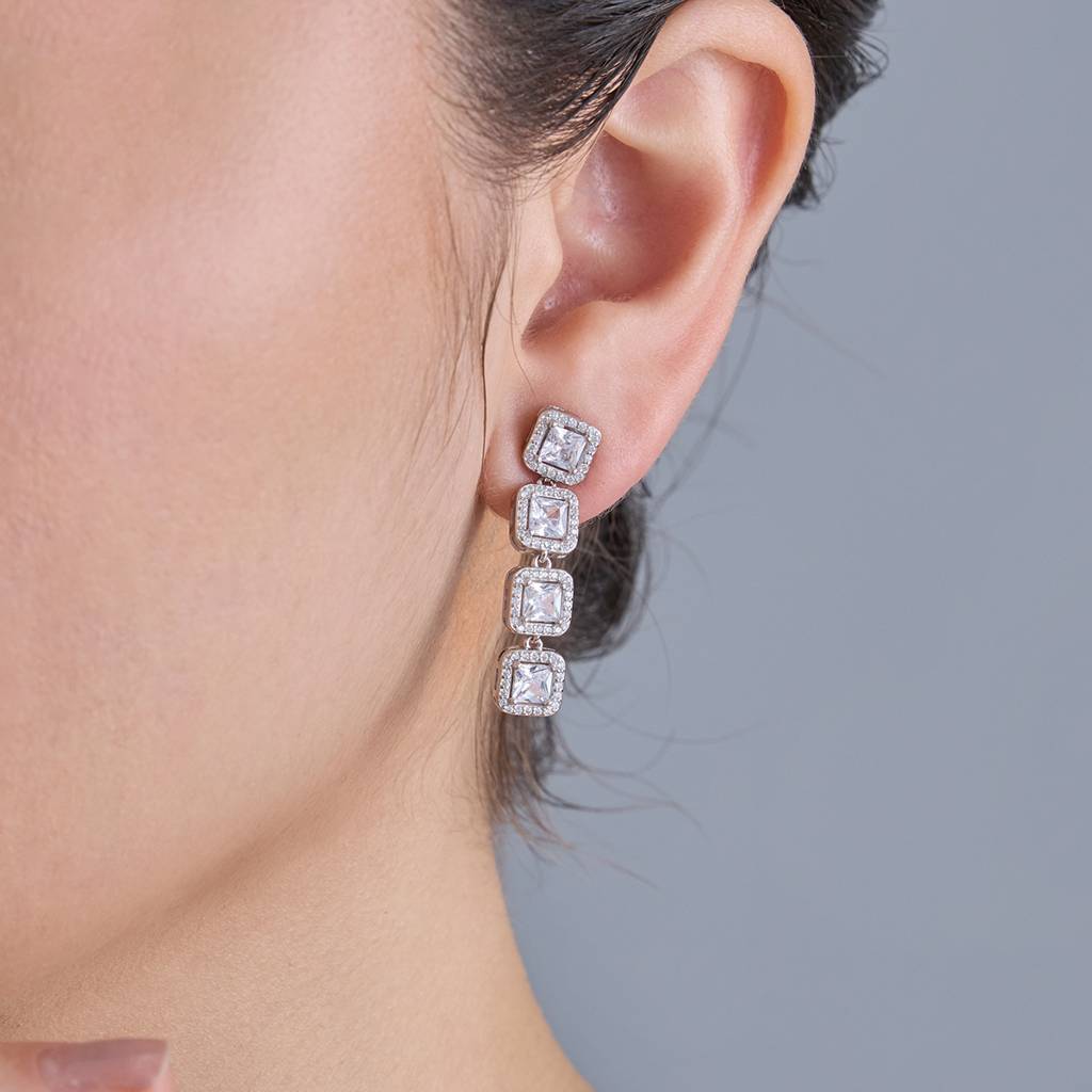 Kushal'S Fashion Jewellery White Rhodium-Plated Party Zircon 92.5 Sterling Silver Drop Earrings-183067 : 437085