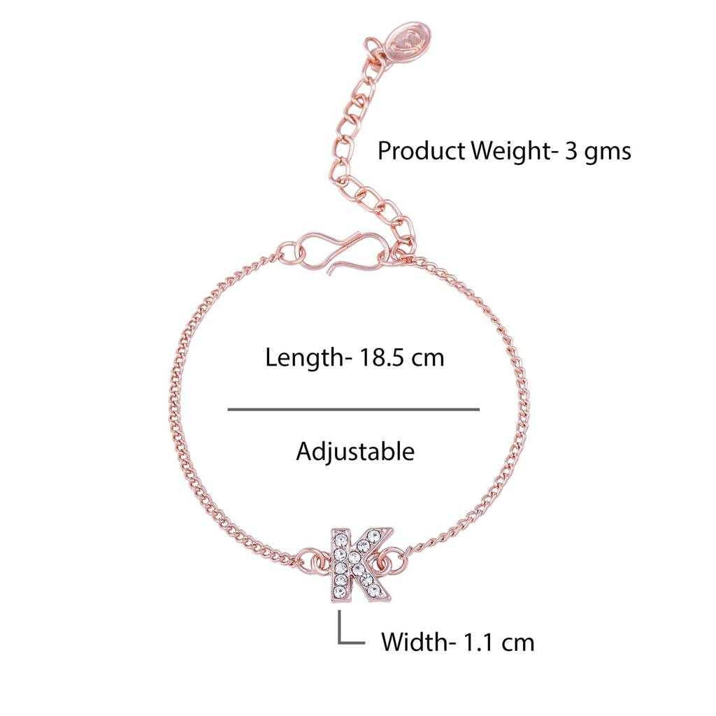 Estele Rosegold Plated Captivating Medium 'K' Letter Bracelet With Crystals For Women : 102178-RG-KBR