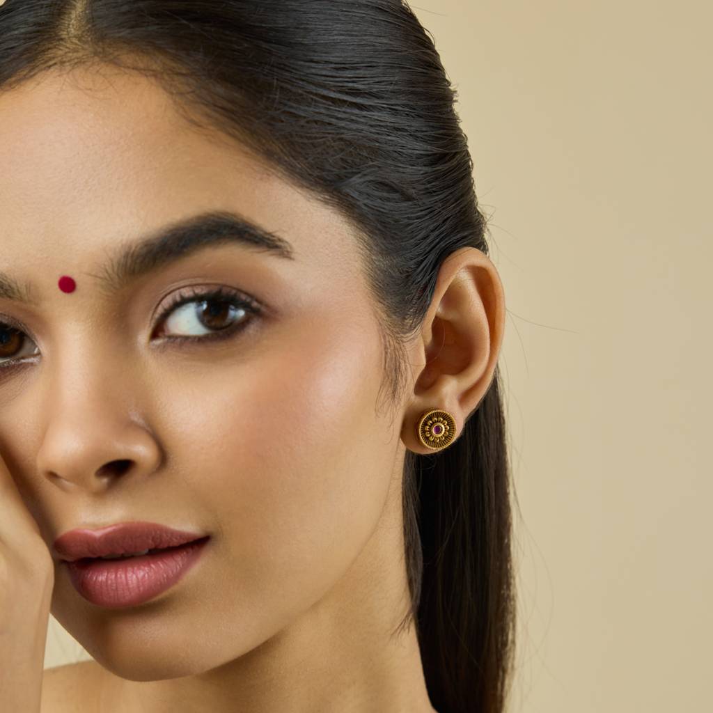 Kushal'S Fashion Jewellery Ruby Gold-Plated Ethnic Antique Studs-435198 : 435198
