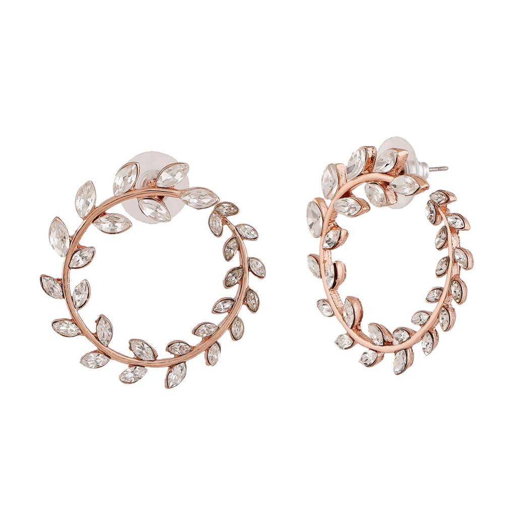 Estele Rose Gold Plated Circular Earrings With Crystals For Women : 743705-RGER