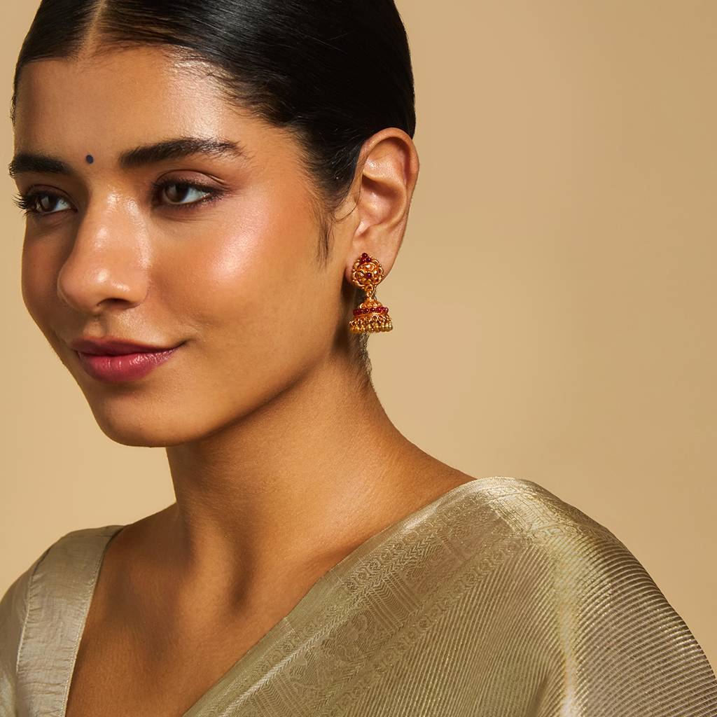 Kushal'S Fashion Jewellery Gold-Plated Ethnic 92.5 Pure Silver Temple Jhumkas-174135 : 417965