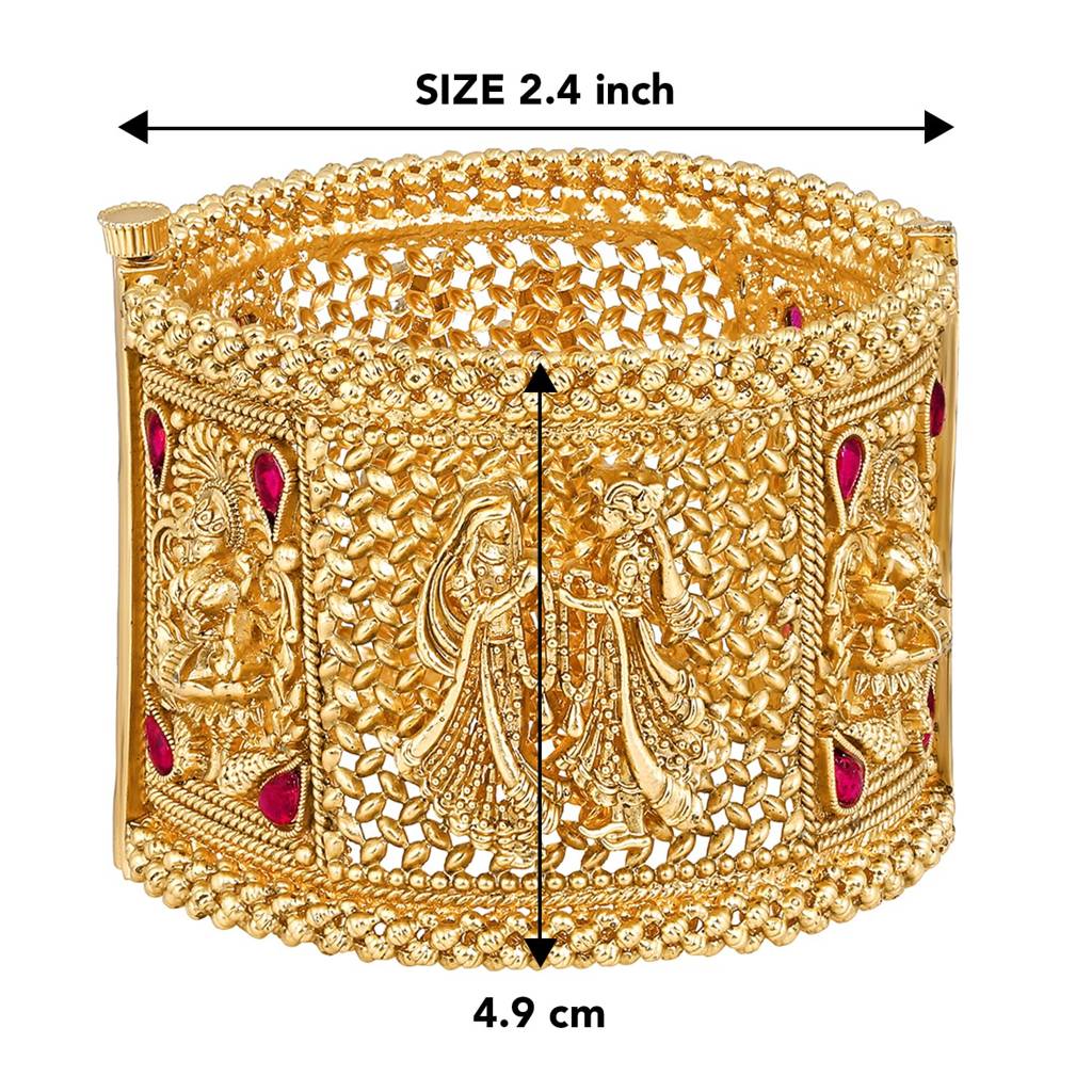 Gold Plated Single Piece Openable Traditional Bangle Jewellery For Women Goddess Bride Groom Motif : PF74B139-S1-4