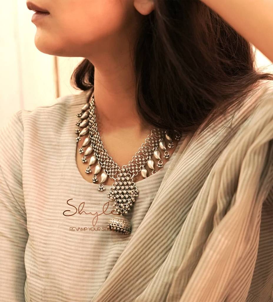 Tattva Intricate Jali Jhumka Drop Statement Necklace : SN1066-3