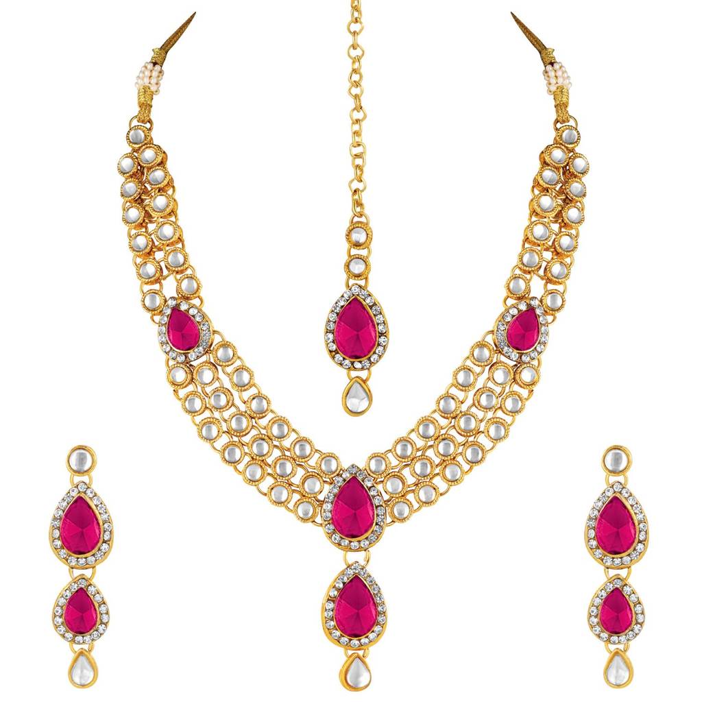 Studded Traditional Kundan Necklace Jewellery Set Gift For Women Girls-Pf37Nij315 : PF37NIJ315RP
