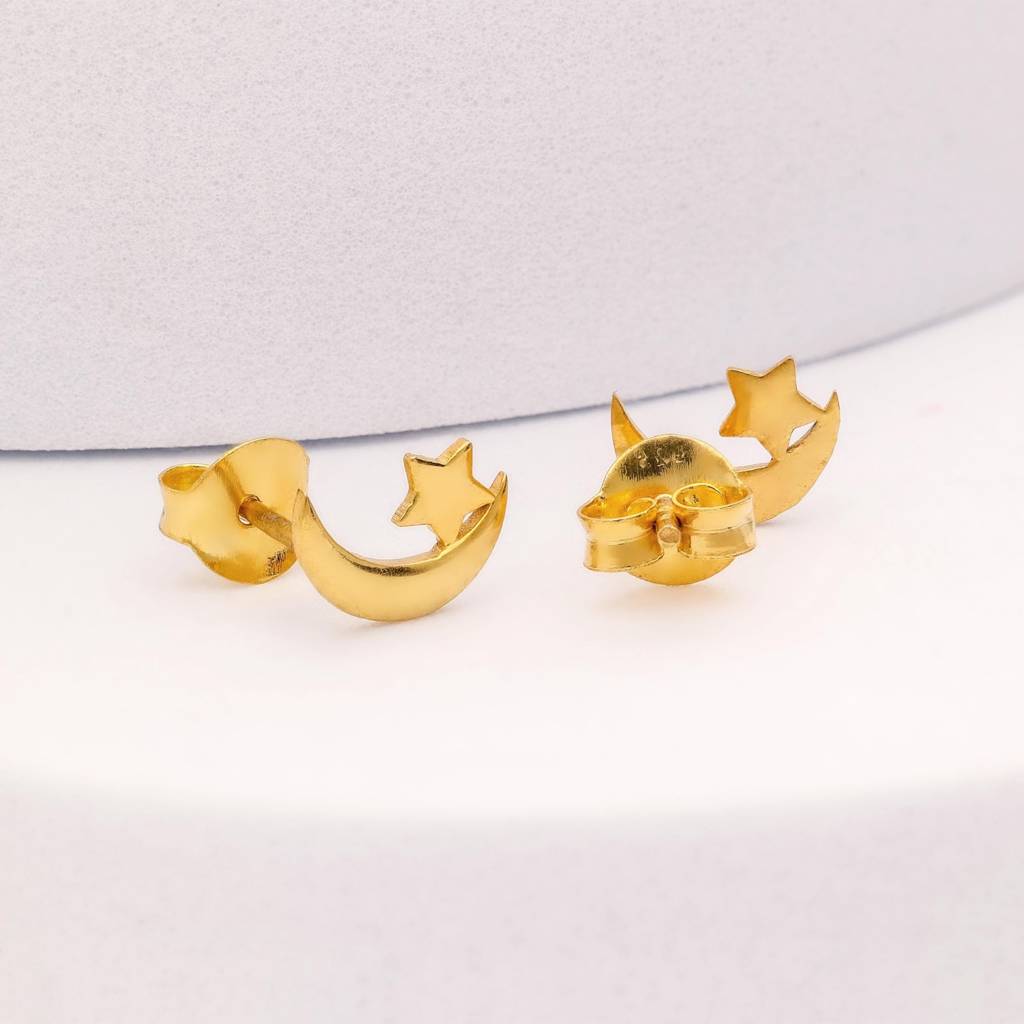 925 Silver Moon & Star Stud Earrings Gold & Silver Finish Celestial  Jewelry : SE_000654