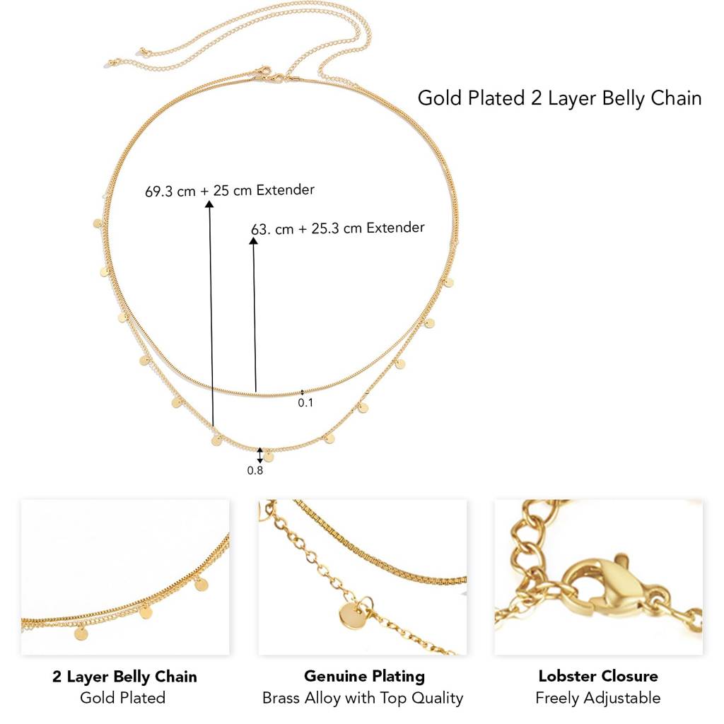 Gold Plated 2 Layer Belly Chain Kamarbandh Waist Chain Belt Body Chain Summer Beach Jewellery For Women & Girls : PX8BCH010G