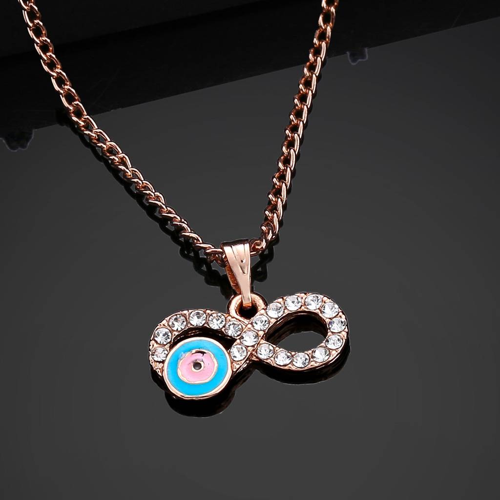 Estele Rosegold Plated Infinity Shaped Evil Eye Charm Pendant With Chain For Girls/Women : 1014-RG-PNTQPENDANT