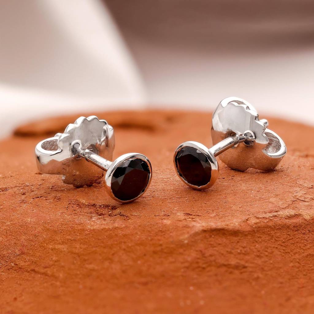 925 Silver Black Onyx Cz Stud Earrings Â Minimalist Round Jewelry Gift : SE_000617