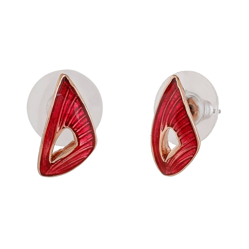 Estele Rosegold Plated Classic Patterned Stud Earrings With Red Enamel For Women : 741704-RGER