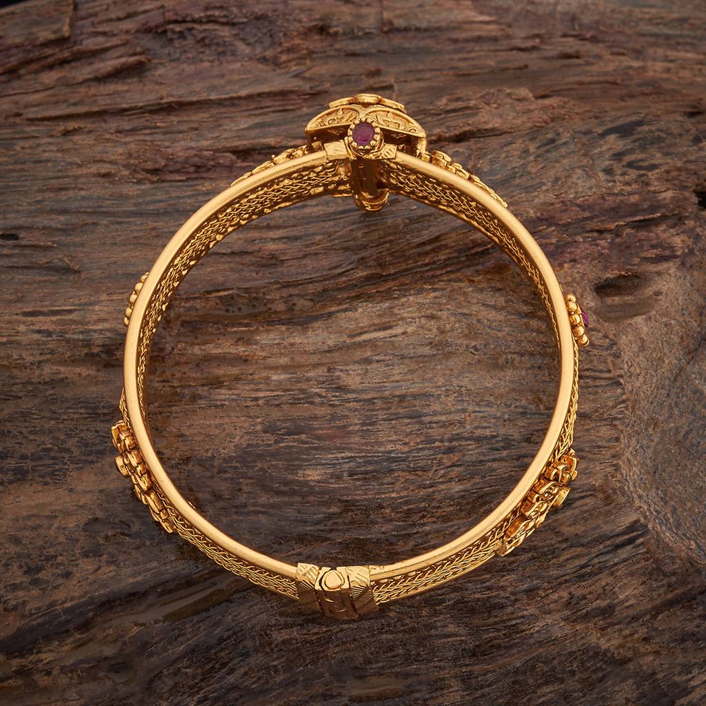 Kushal'S Fashion Jewellery Ruby & Green Gold-Plated Antique Kada : 434490