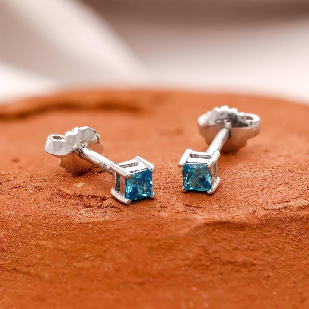 925 Silver Princess Cut Cz Stud Earrings Â Sparkling Minimalist Gift For Her : SE_000631