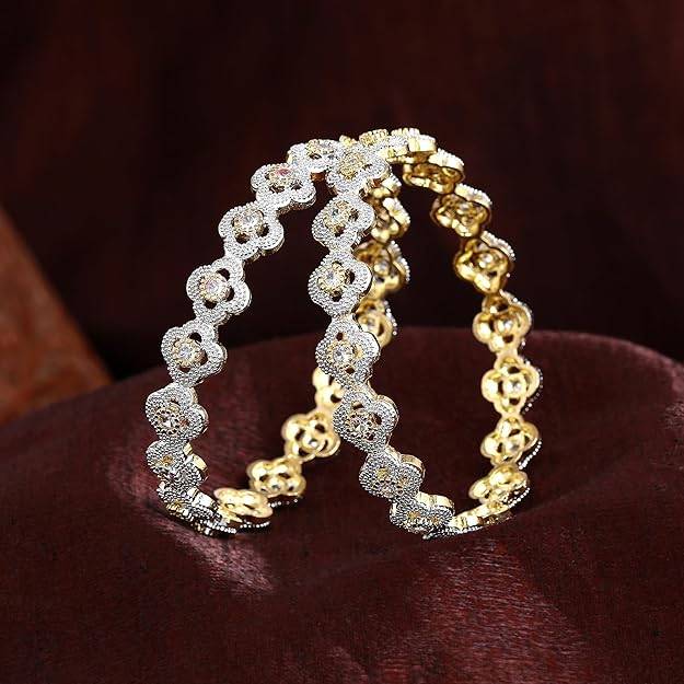 Gehena By Estele Fashion Jewelry Bangles For Women: Gold & Rhodium Plated Attractive White Crystal Stu : OSAK001-2TNWE26BANGLE