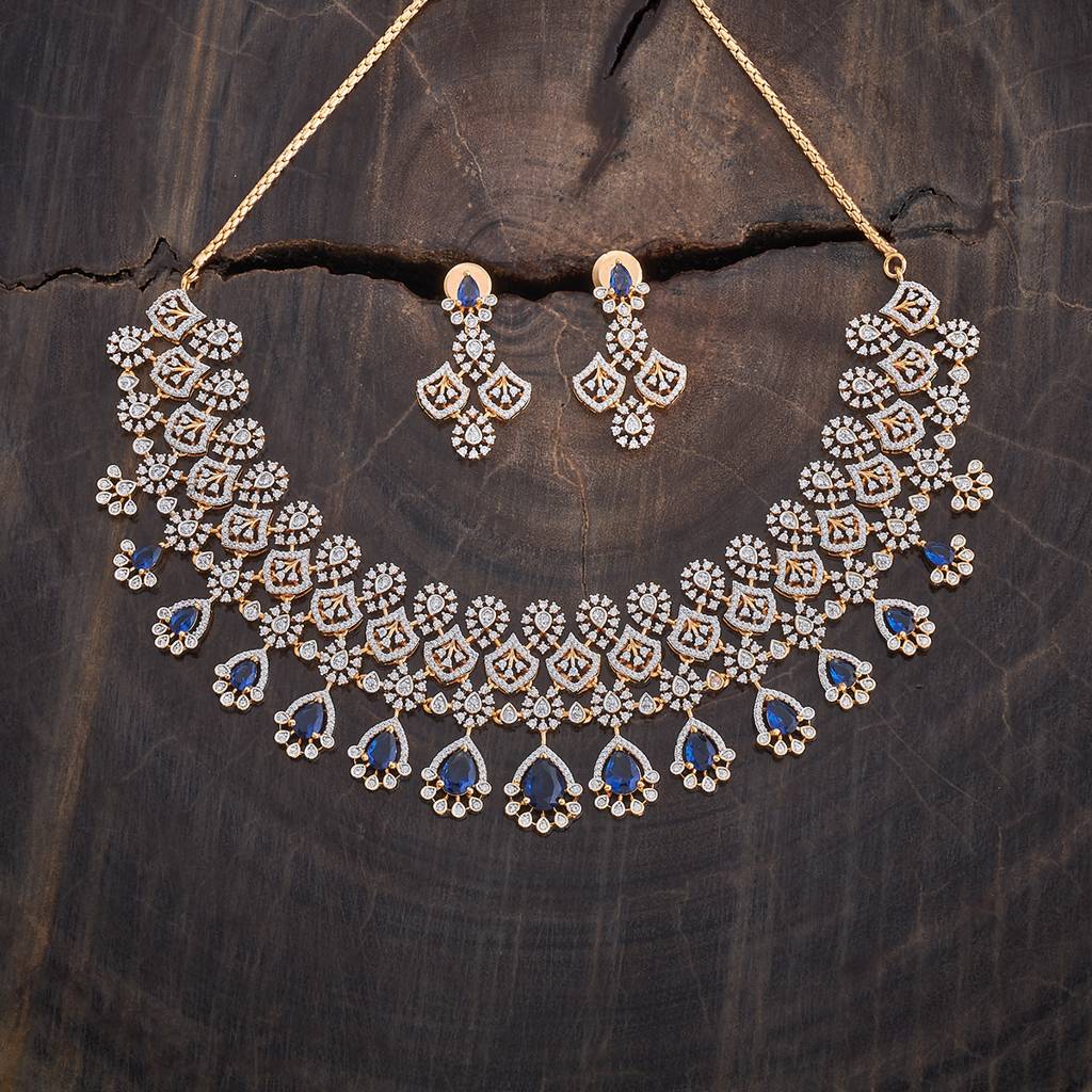 Kushal'S Fashion Jewellery Rhodium-Plated Cubic Zirconia Studded Jewellery Set-178007 : 426499