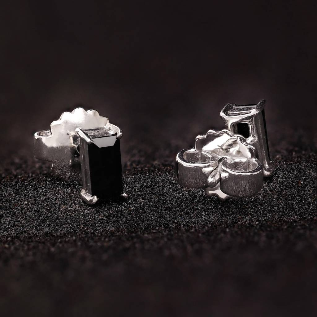 925 Silver Black Baguette Cz Stud Earrings | Minimalist Geometric Jewelry Gift For Her : SE_000740