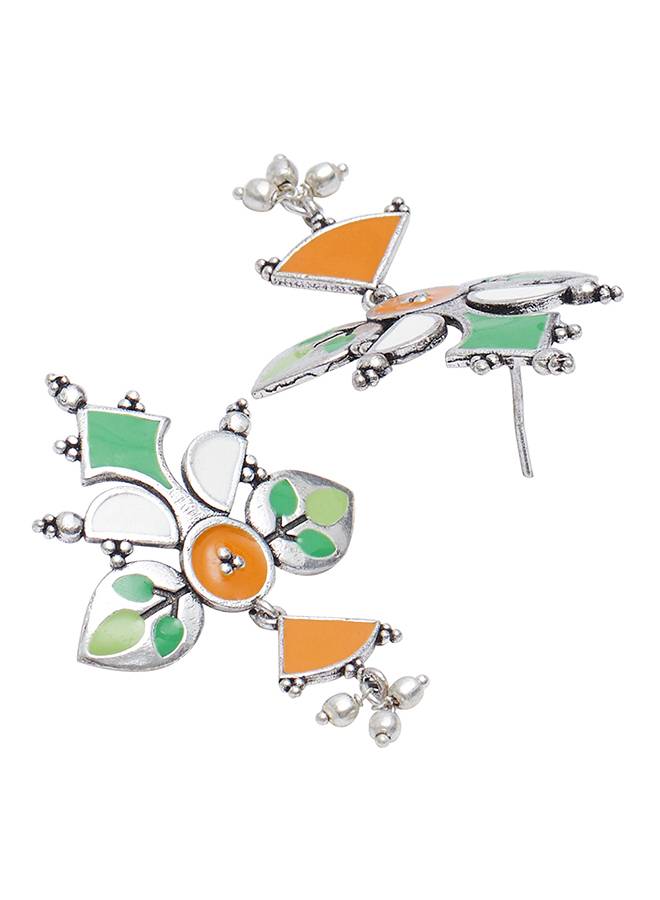 Festive Hues Enamelled Floral Patterns Silver Plated Jewellery Set : 8905124458916
