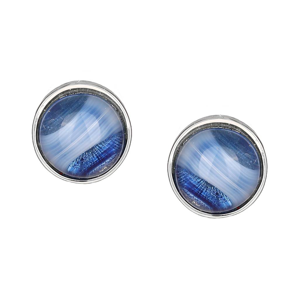 Estele Rhodium Plated Blue Colour Round Stud Earrings : 348702ER