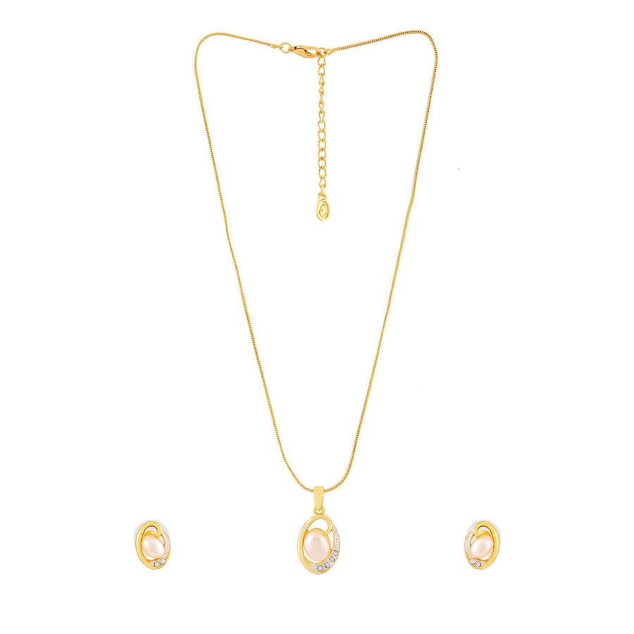 Estele Gold & Rhodium Plated Sparkling Necklace Set With White Pearls & Crystals For Women : 8221NKER