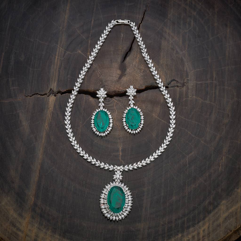 Green Plated Party Zircon Necklace Set-433226 : 433226