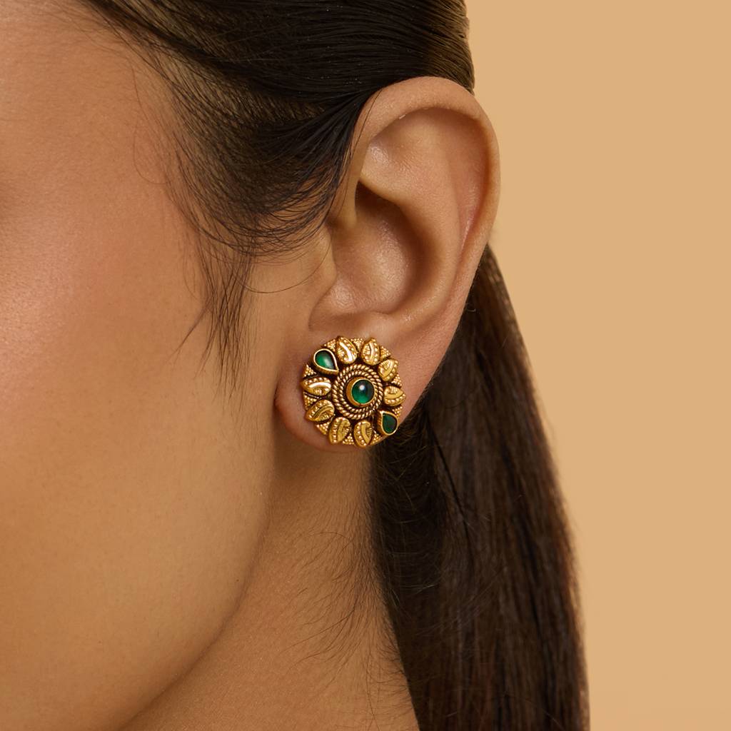 Kushal'S Fashion Jewellery Oxidised Gold-Plated Ethnic 92.5 Pure Silver Temple Studs-177440 : 425374