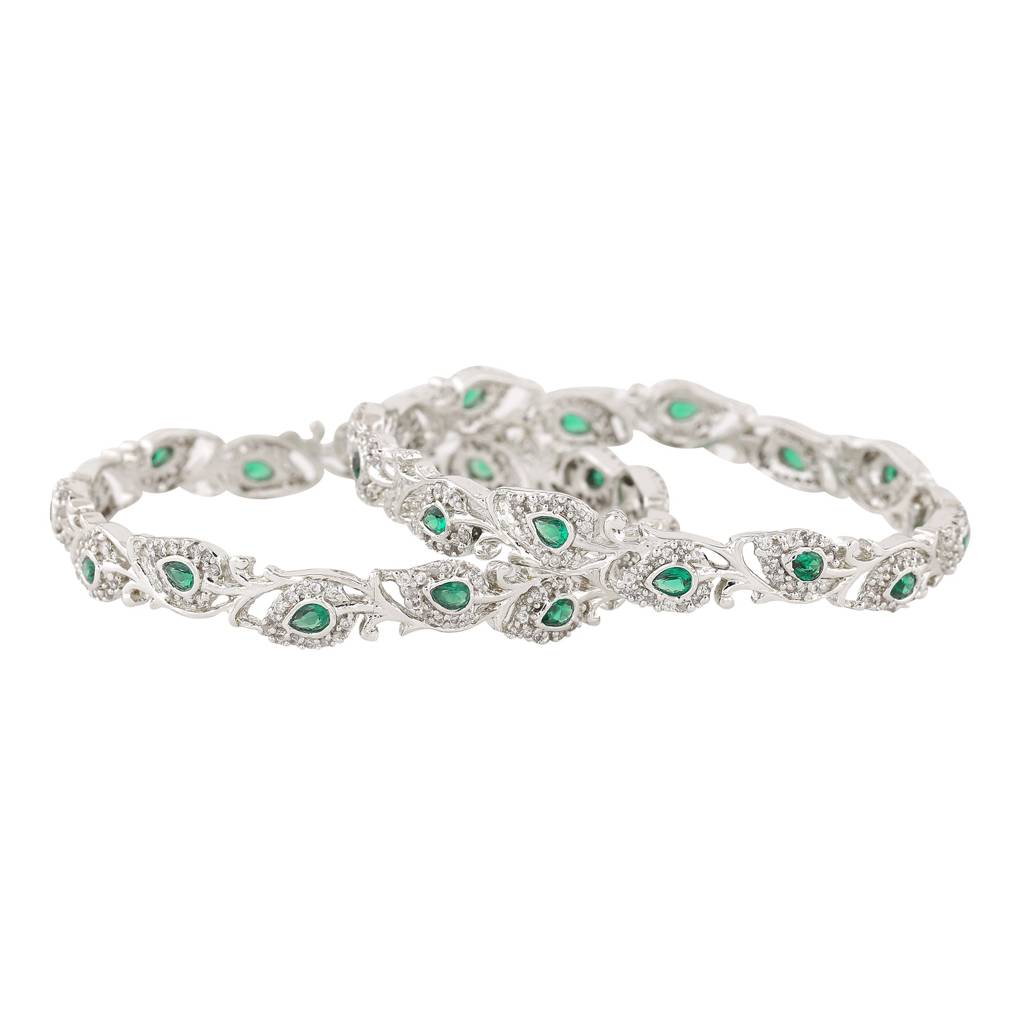 Estele Rhodium Plated Cz Leafy Designer Bangle For Women : AD-002-IRBANGLE