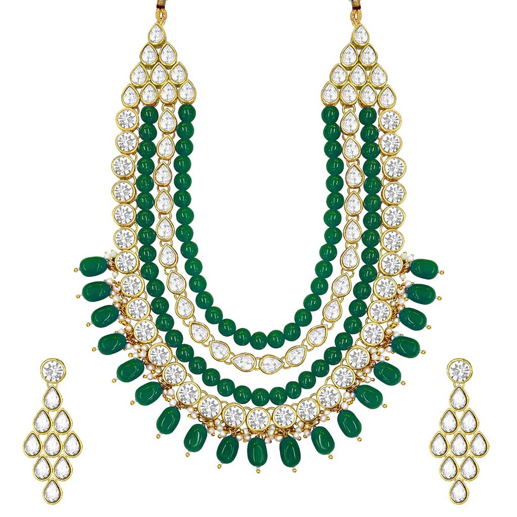 Gold Plated Kundan Long Necklace Earring Indian Traditional Jewellery Set For Women Girls-Pf24N16 : PF24N16G