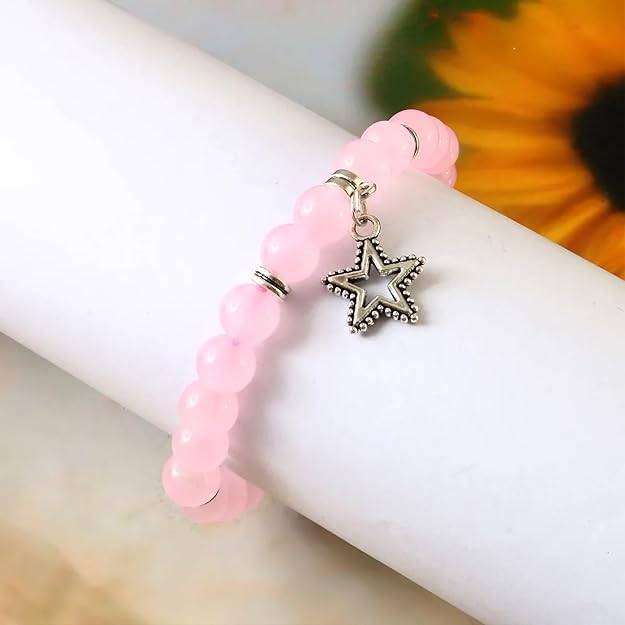 Gehena By Estele Pink Beaded Elastic Charm Bracelet For Women & Girls: Lightweight & Elegant Star Charm Stret : OSAK005-IRPNBR