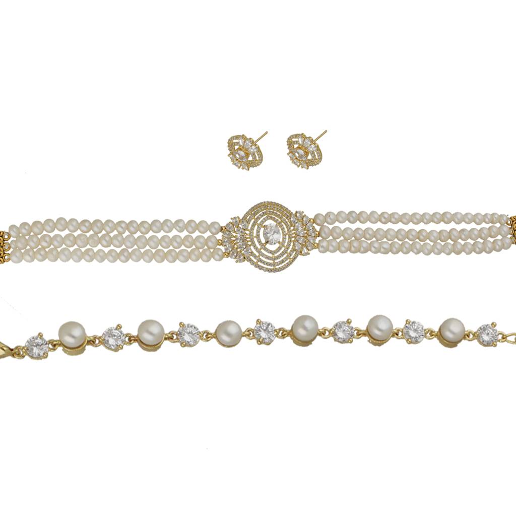 Auric Queen Pearl Choker Set With Bracelet : JPAUG-25-145