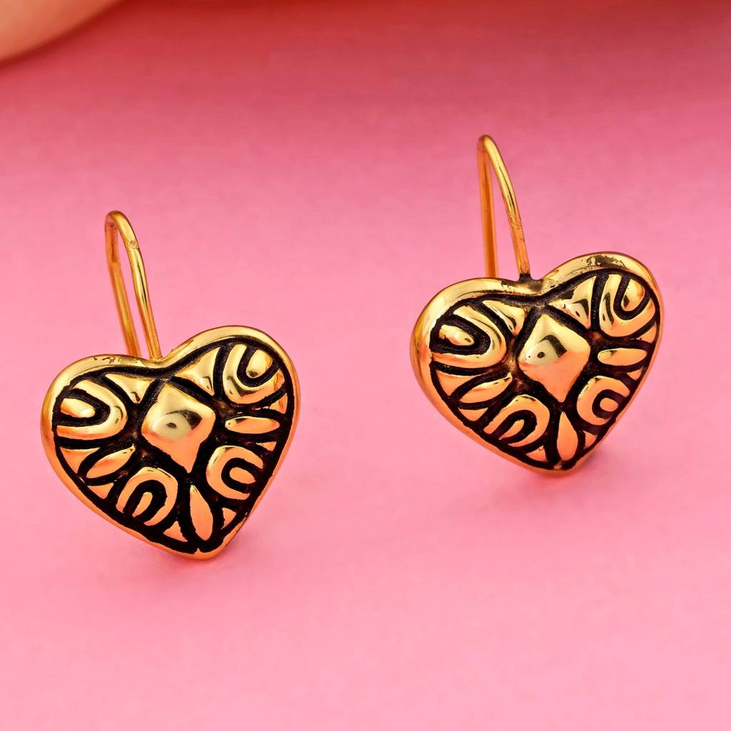 Estele Gold Plated Patterned Heart Drop Earrings For Women : 400710ER