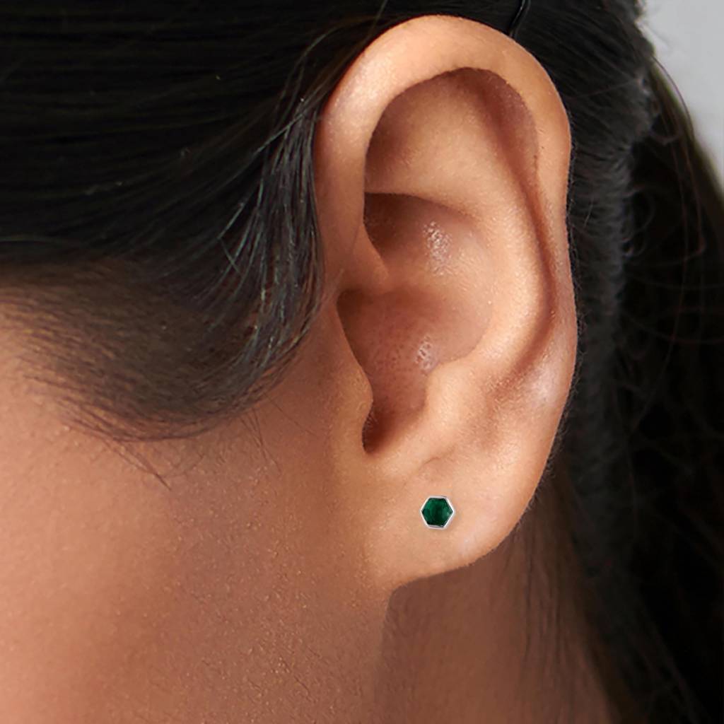 925 Silver Green Hexagon Studs | Emerald Cz Birthstone : SE_000764