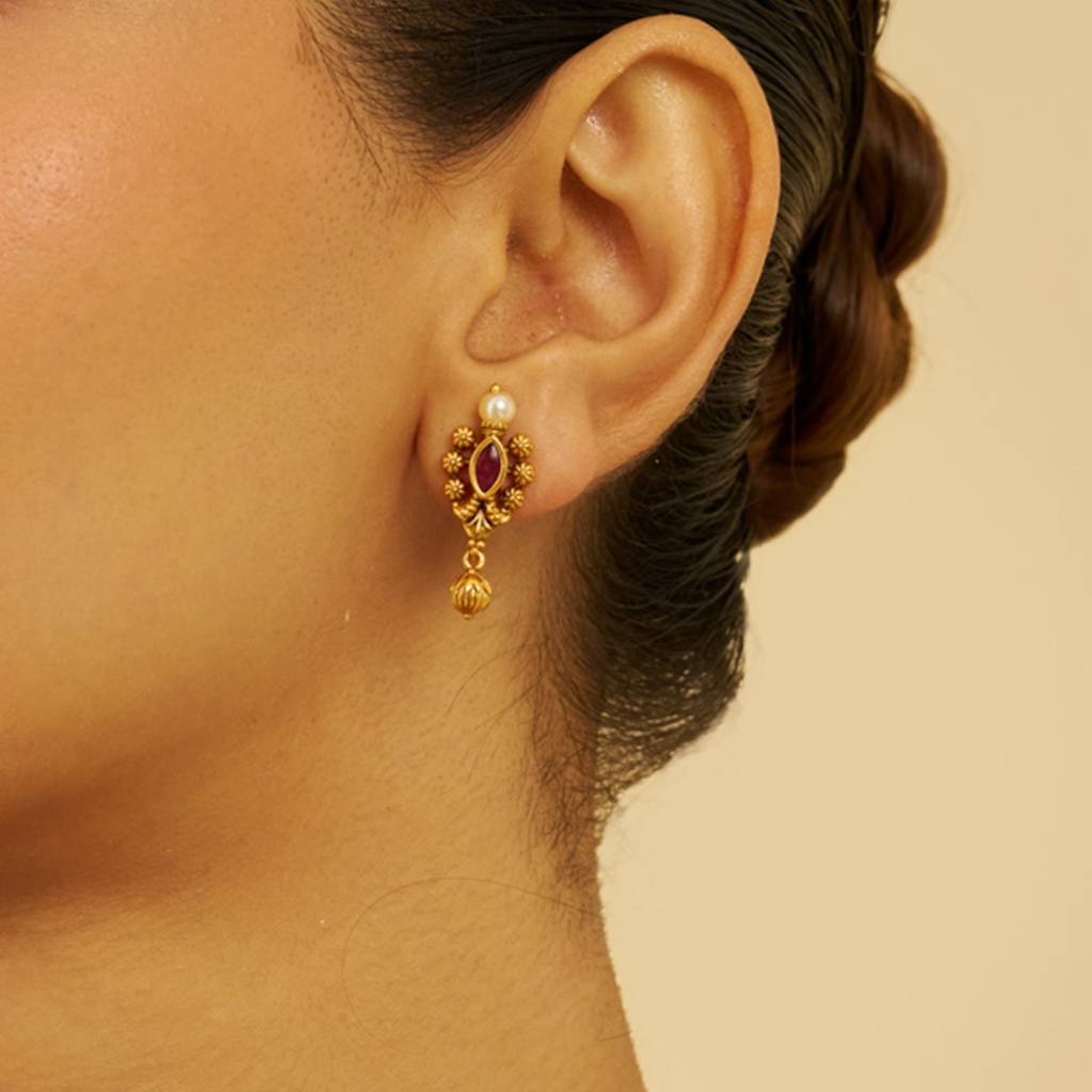 Kushal'S Fashion Jewellery Ruby Gold Plated Ethnic Antique Studs-177021 : 424328